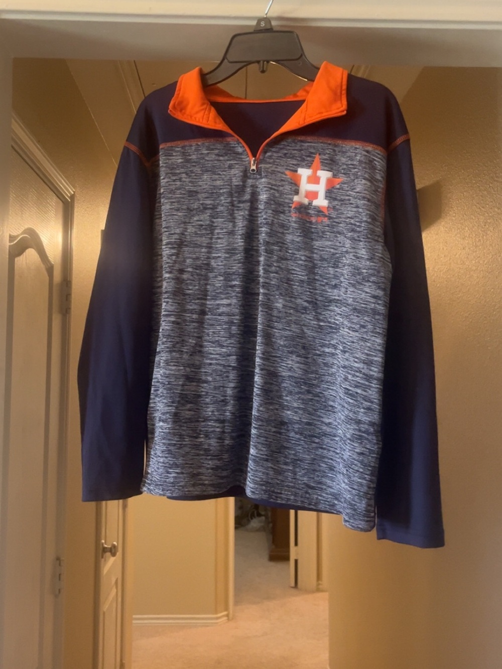 Houston Astros Navy Heather Pullover with Orange Astros Logo